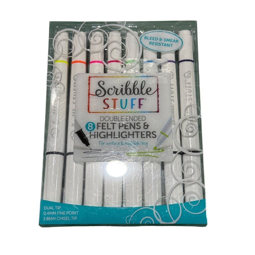 Scribble Stuff 8-Pack Double-Ended Felt Pens & Highlighters Bleed or Smear Resis - Picture 2 of 9